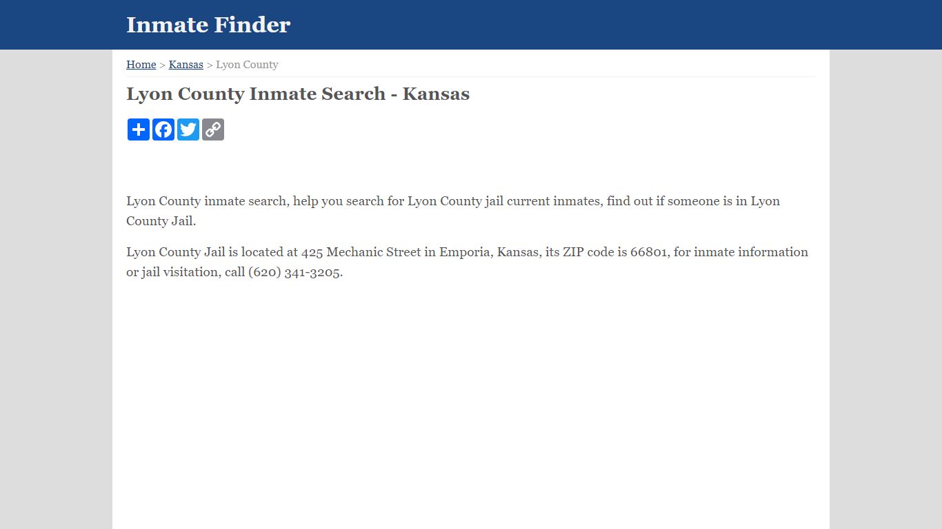 Lyon County Inmate Search - Kansas - Inmate Finder